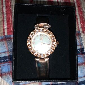 Macy's Gold and White Watch with Crystal Accents
